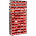 Global Industrial Steel Shelving with 60 4inH Plastic Shelf Bins Red, 36x12x72-13 Shelves 603440RD